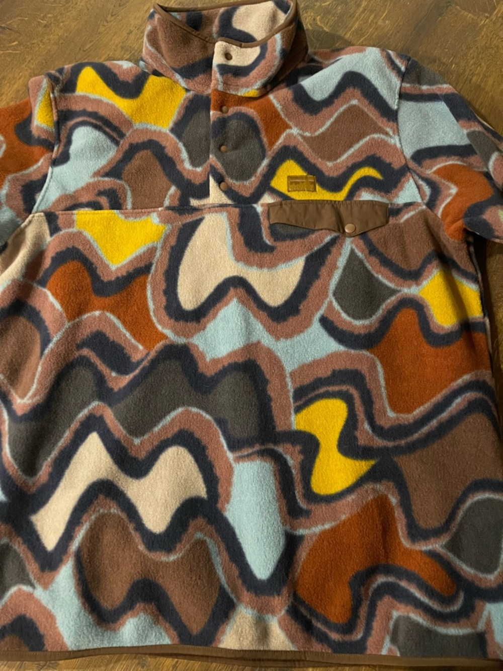 Patagonia Abstract Wave Fleece Pullover in Brown, Blue & Yellow